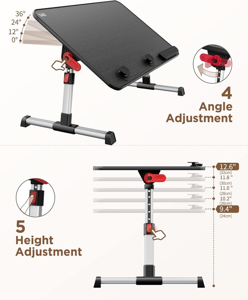 SAIJI [Large Size] Laptop Bed Tray Table, Adjustable Laptop Stand, Portable Lap Desks with Foldable Legs, Notebook Standing Breakfast Reading Desk for Sofa Couch Floor (Black) - Image 4