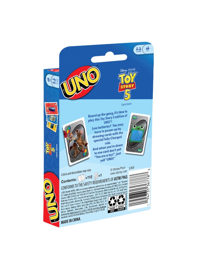 UNOW ​Mattel Games UNO Disney and Pixar Toy Story 5 Card Game with Movie-Inspired Deck for Kid & Family Nights, Parties, Travel & Camping - Image 5