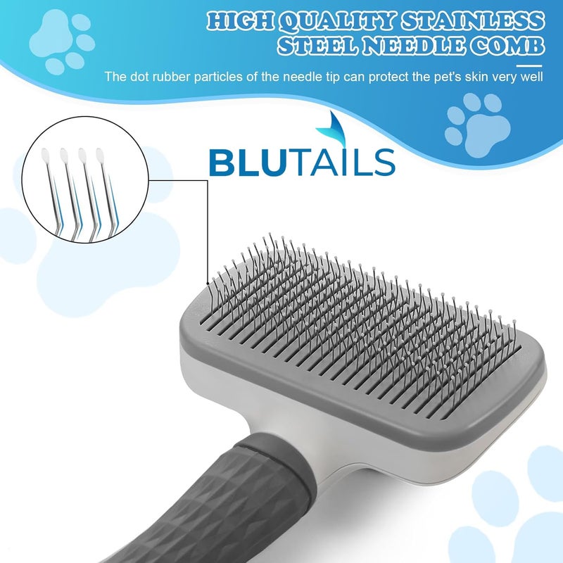 BLUTAILS Slicker Premium Brush for Pets (LARGE) | Self Cleaning Brush For Grooming Dogs and Cats | Suitable for Any Fur Babies (Rectangle Shape) (Grey). - Image 4