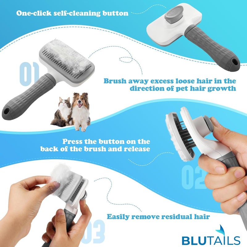 BLUTAILS Slicker Premium Brush for Pets (LARGE) | Self Cleaning Brush For Grooming Dogs and Cats | Suitable for Any Fur Babies (Rectangle Shape) (Grey). - Image 2