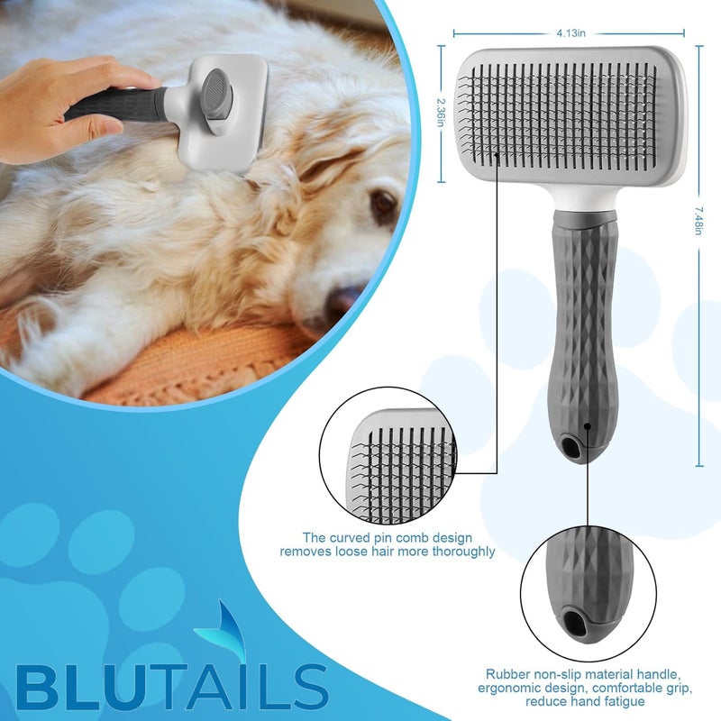 BLUTAILS Slicker Premium Brush for Pets (LARGE) | Self Cleaning Brush For Grooming Dogs and Cats | Suitable for Any Fur Babies (Rectangle Shape) (Grey). - Image 3