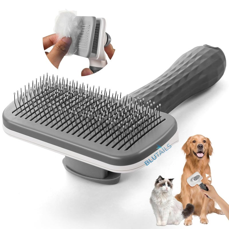 BLUTAILS Slicker Premium Brush for Pets (LARGE) | Self Cleaning Brush For Grooming Dogs and Cats | Suitable for Any Fur Babies (Rectangle Shape) (Grey). - Image 1