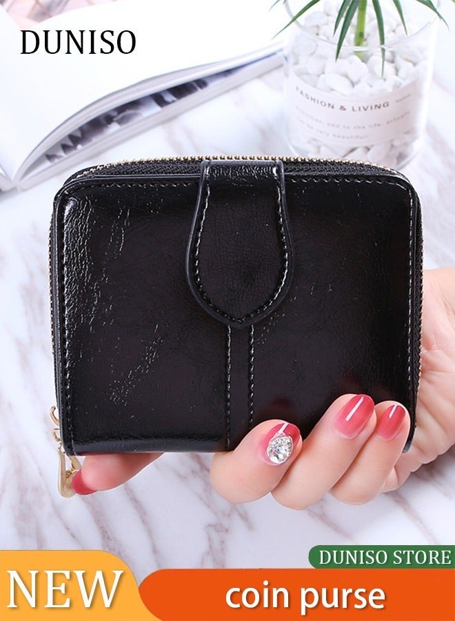 DUNISO Women's Vintage Faux Leather Wallet, Wallets With Zipper Coin Pocket, Short Ladies Small Wallet, Business Leisure Wallet Black 12*3*10 cm - Image 1