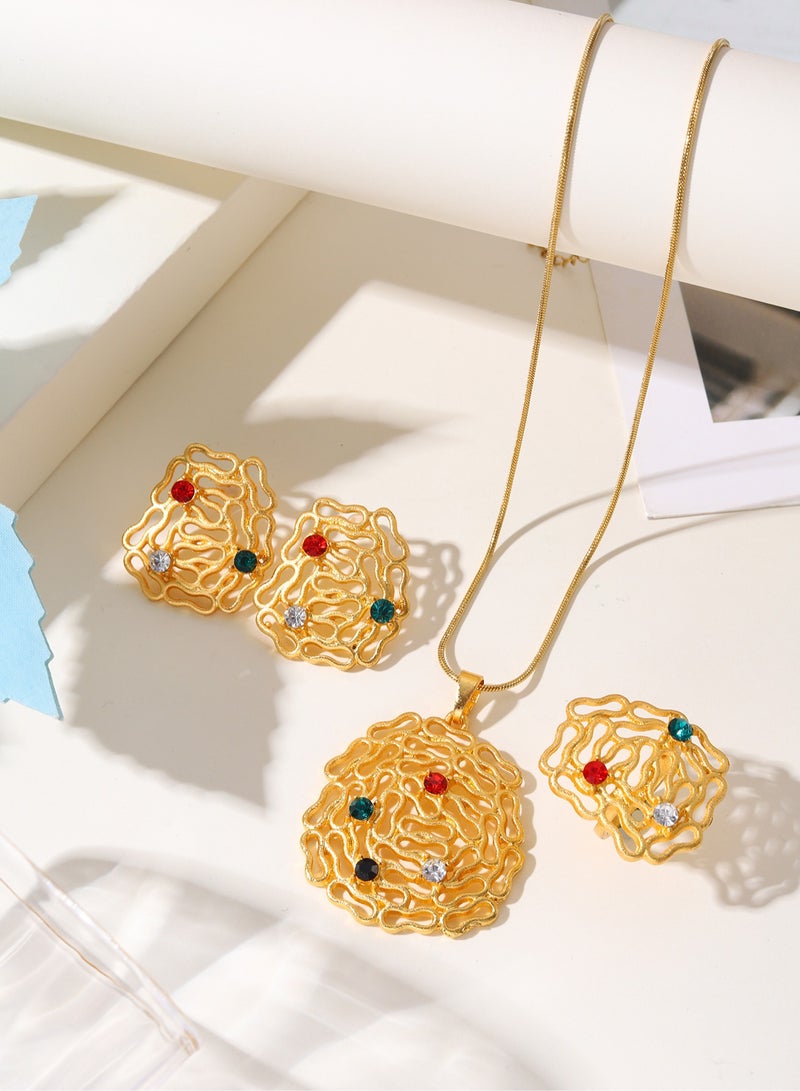 MANDI retro simple gold-plated special-shaped design earrings ring necklace jewelry set suitable for women's daily wear - Image 2