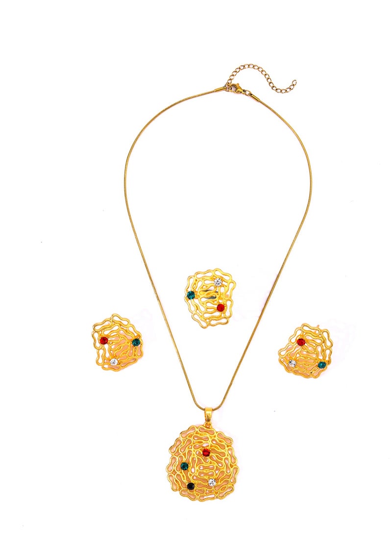 MANDI retro simple gold-plated special-shaped design earrings ring necklace jewelry set suitable for women's daily wear - Image 3