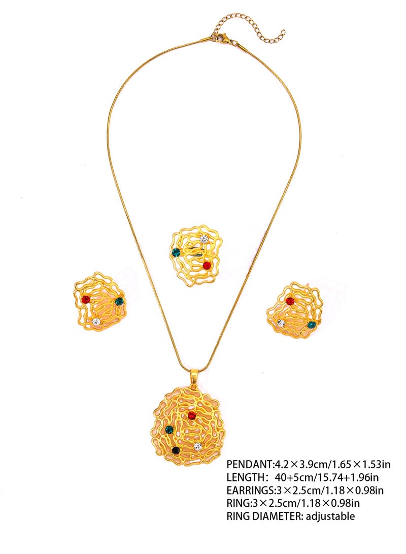 MANDI retro simple gold-plated special-shaped design earrings ring necklace jewelry set suitable for women's daily wear - Image 4