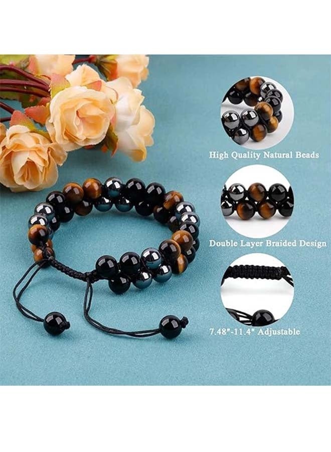 Yongyi Mens Natural Hematite Black Obsidian Tiger Eye Crystal Stone Bracelet Lava Rock Beads Anxiety Bracelets,Round Gemstone Healing Crystals Bracelet for Men Women Good Luck - Image 3