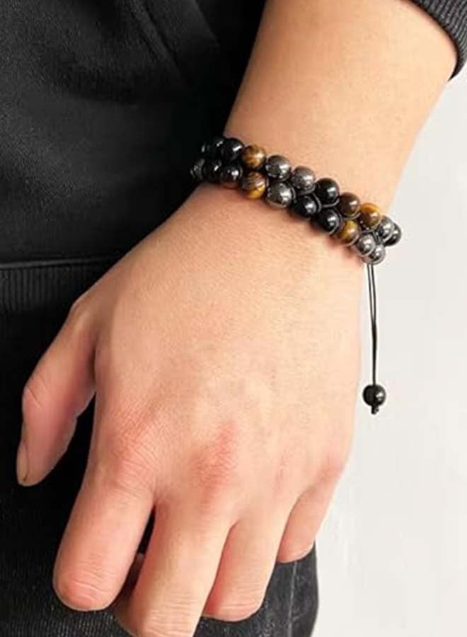 Yongyi Mens Natural Hematite Black Obsidian Tiger Eye Crystal Stone Bracelet Lava Rock Beads Anxiety Bracelets,Round Gemstone Healing Crystals Bracelet for Men Women Good Luck - Image 2