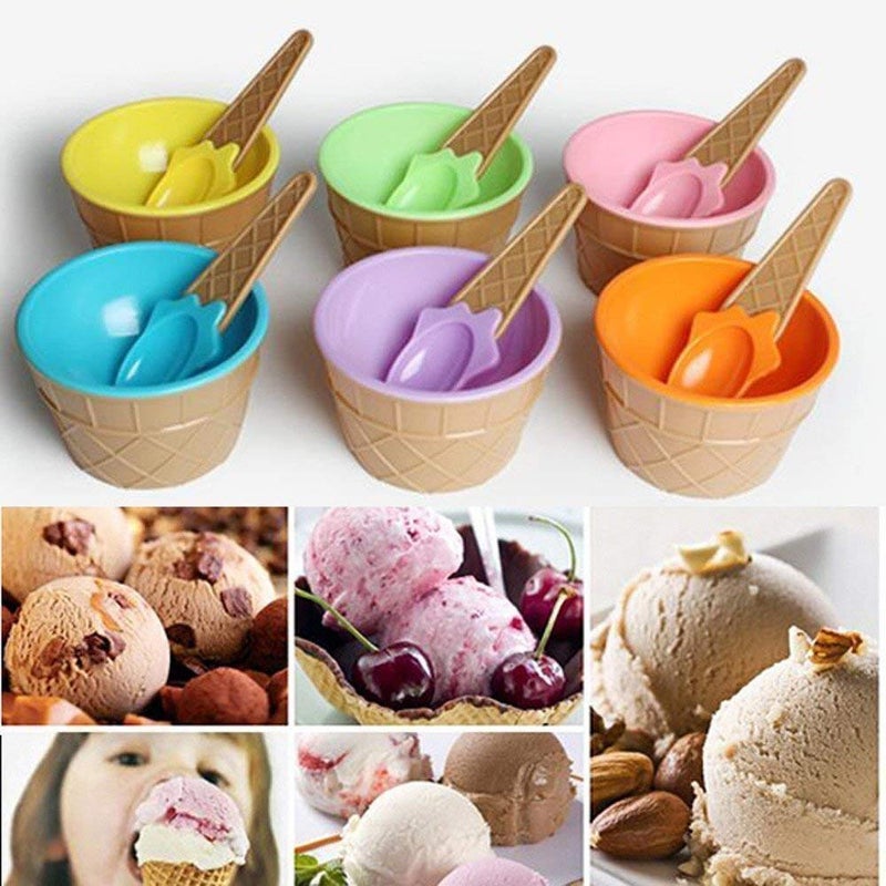 KPS Ice Cream Bowl Colorful Ice Cream Cup Frozen Yogurt Cups with SpoonsIce Cream Dessert Bowls Waffle Cup Set Maggie Bowl Salad Cup Fruit BowlSet of 6 - Image 2