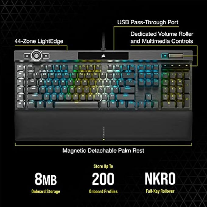 rayihni لوحة مفاتيح الألعاب الضوئية الميكانيكية K100 RGB (مفاتيح OPX: فائقة السرعة وخطية، مسند كف من الجلد الصناعي، مفاتيح PBT مزدوجة الطباعة، تكامل مع Elgato Stream Deck) QWERTY، أسود - Image 2