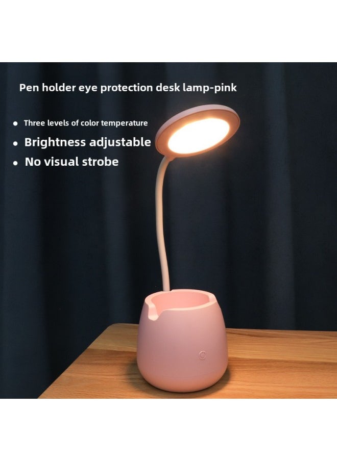 Generic Creative Pen Container Folding Desk Lamp USB Charging Eye Protection Night Light LED Storage Learning Reading Small Desk Lamp-Colour:Pink-Size:250 Ma (single White Light/three Levels Of Dimming)  - Image 1