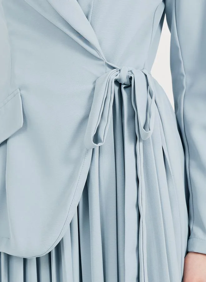 Styli Pleated Blazer Midi Dress with Tie-Up Detail