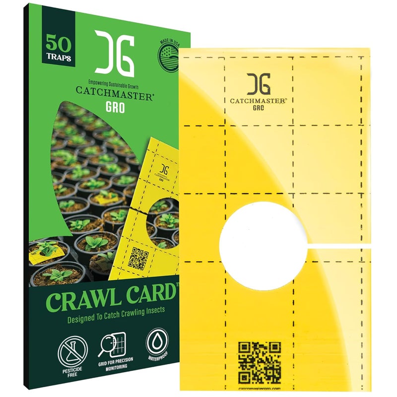 Catchmaster GRO Yellow Pre-Cut Ready to Use Sticky Traps 50PK, Bug & Fly Trap with Center Hole for Crawling Insects, Pest Control for Home, Garden & Greenhouse, Protect Live Plants Indoor & Outdoor - Image 1