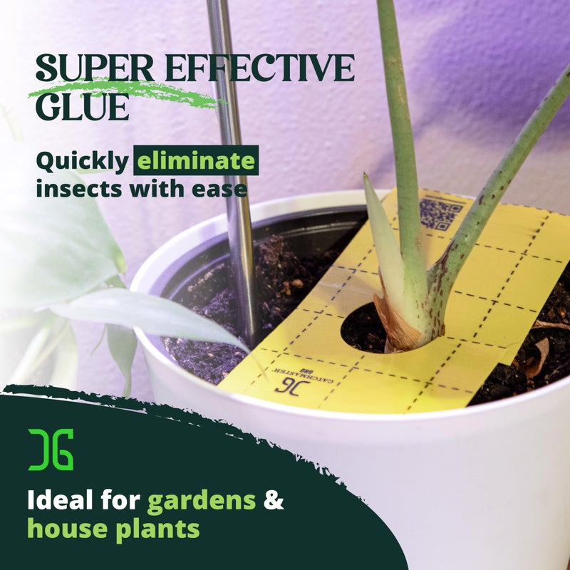 Catchmaster GRO Yellow Pre-Cut Ready to Use Sticky Traps 50PK, Bug & Fly Trap with Center Hole for Crawling Insects, Pest Control for Home, Garden & Greenhouse, Protect Live Plants Indoor & Outdoor - Image 3