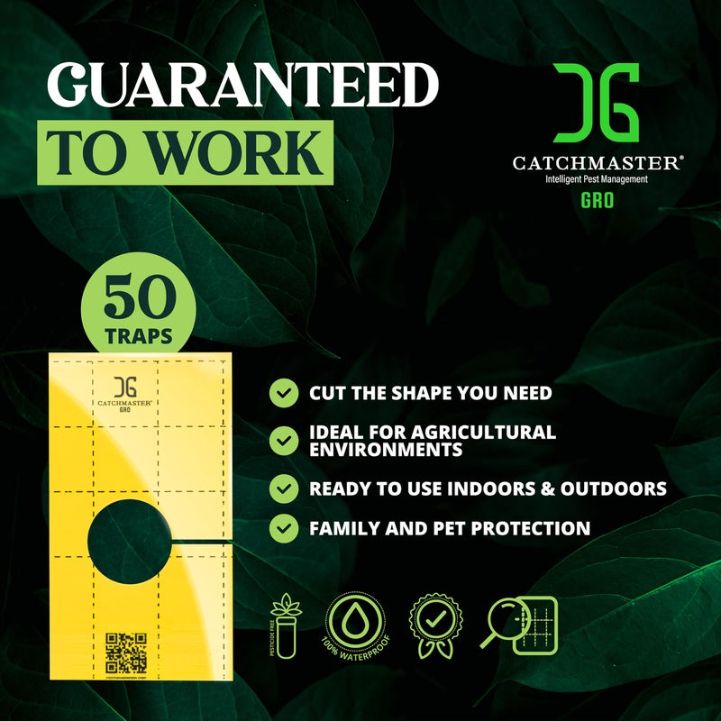 Catchmaster GRO Yellow Pre-Cut Ready to Use Sticky Traps 50PK, Bug & Fly Trap with Center Hole for Crawling Insects, Pest Control for Home, Garden & Greenhouse, Protect Live Plants Indoor & Outdoor - Image 4