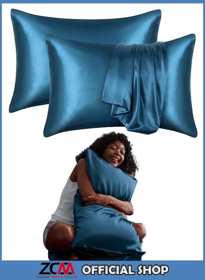 ZCM-HAPPY Pack of 2 Skin-Friendly Silk Satin Pillowcases with Envelope Design, Smooth Pillowcase Hair-Friendly Pillowcase Luxurious Satin Pillow Covers For Better Sleep Anti-wrinkle Pillowcases for Sensitive Skin  - Image 1