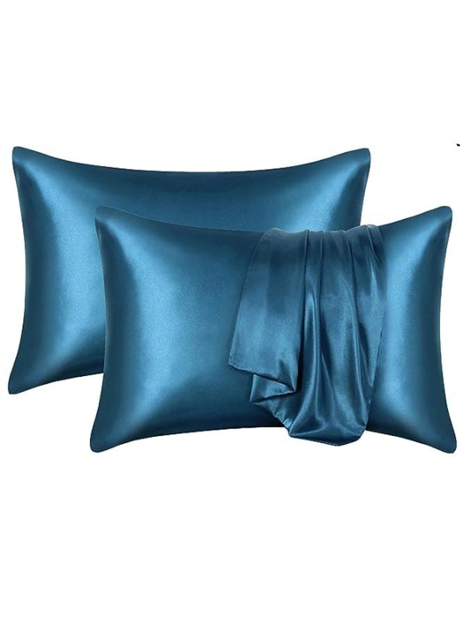 ZCM-HAPPY Pack of 2 Skin-Friendly Silk Satin Pillowcases with Envelope Design, Smooth Pillowcase Hair-Friendly Pillowcase Luxurious Satin Pillow Covers For Better Sleep Anti-wrinkle Pillowcases for Sensitive Skin  - Image 2