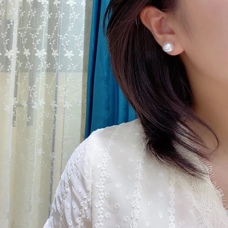 EFTKOY Pearl Earrings 18K Gold Plated Sterling Silver Big Round Studs White Simulated Shell Large Pearl Earrings for Women - 12mm - Image 5
