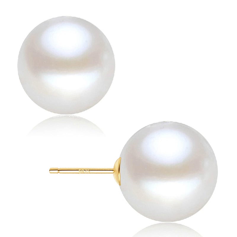 EFTKOY Pearl Earrings 18K Gold Plated Sterling Silver Big Round Studs White Simulated Shell Large Pearl Earrings for Women - 12mm - Image 1