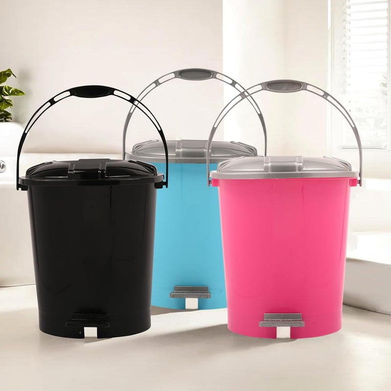Kuber Industries Kuber Industries Pack of 3 Pedal Dustbin 10 Liter Dustbin for Bathroom Kitchen with Lid Garbage Bin with Handle Wet Dry Waste Bin Check Dhakan Trash Can Sky BluePink Black  - Image 1
