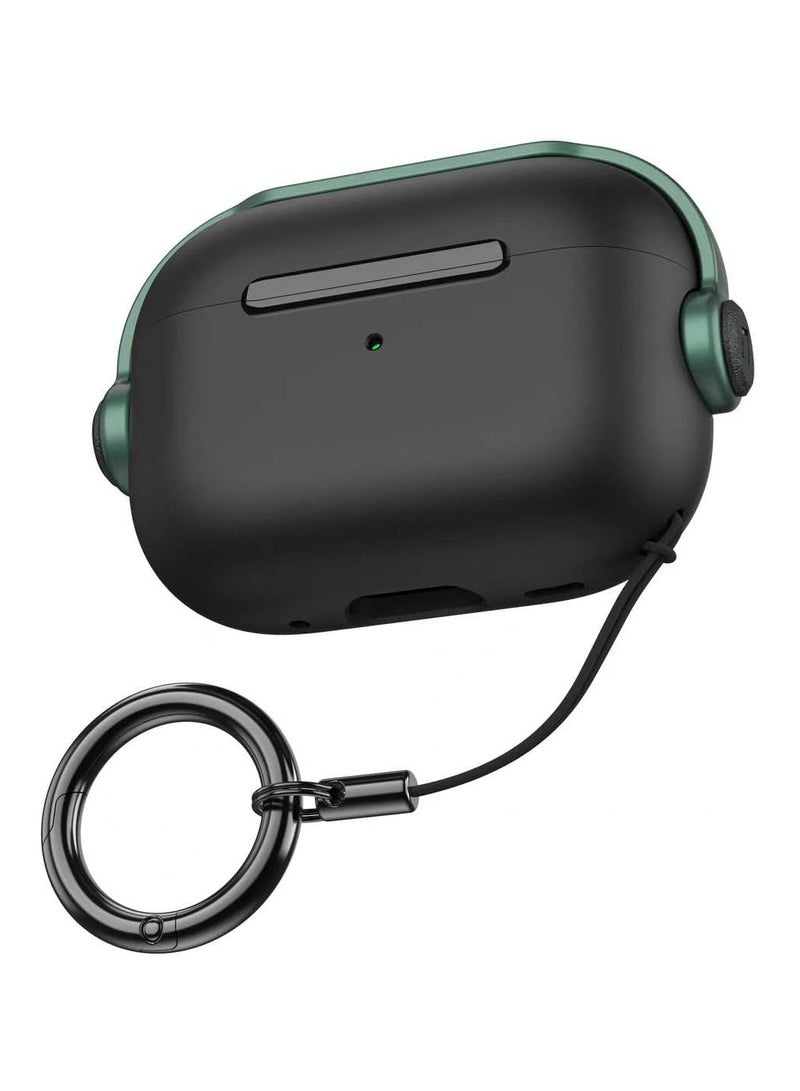 Protective Case for Airpods 4 Cover Shockproof, Wireless Charging Case with Safety Lock and Keychain, Anti-Fall Protective Cover (Black - Green) - Image 1