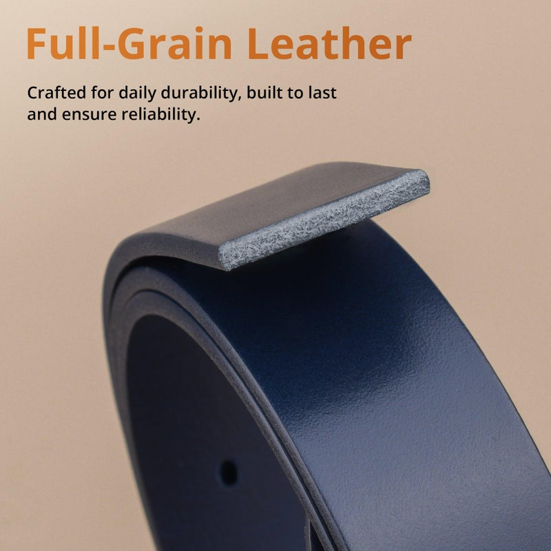 Buffway Menâ€™s Full Grain Leather Belt â€“ Solid One-Piece Leather, 1.5â€ Wide for Jeans & Business Casual, Gift Box Included - 38â€ Navy Blue - Image 4
