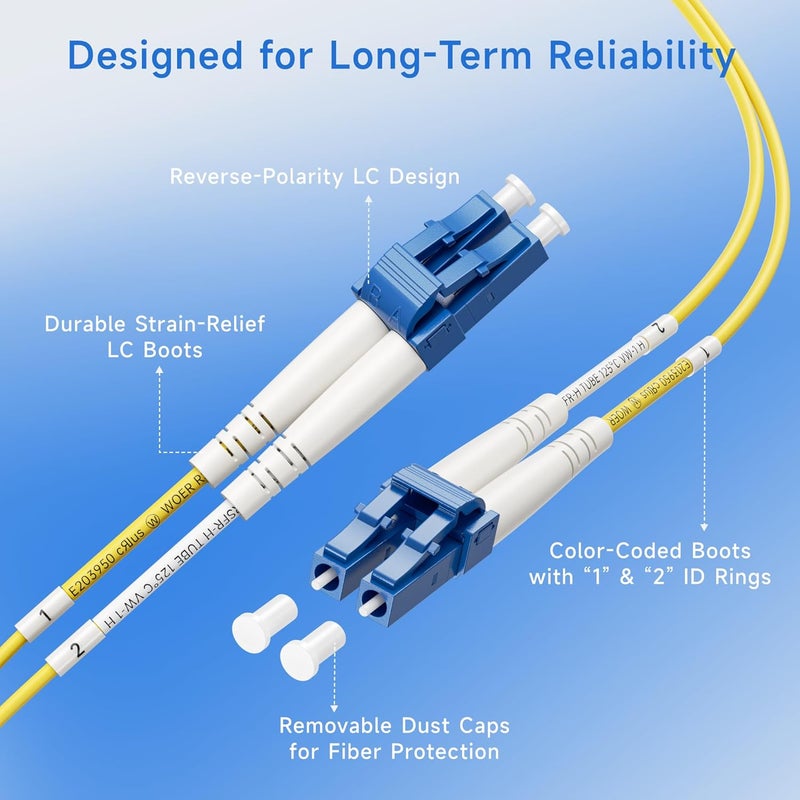 CableMatters Plenum Rated Duplex OS2 Single Mode Fiber Optic Patch Cable - 5m / 16.4ft, LC to LC UPC 9/125 OFNP OS2 Fiber Optic Cable - Image 4
