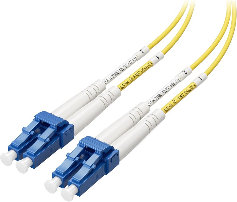 CableMatters Plenum Rated Duplex OS2 Single Mode Fiber Optic Patch Cable - 5m / 16.4ft, LC to LC UPC 9/125 OFNP OS2 Fiber Optic Cable - Image 1
