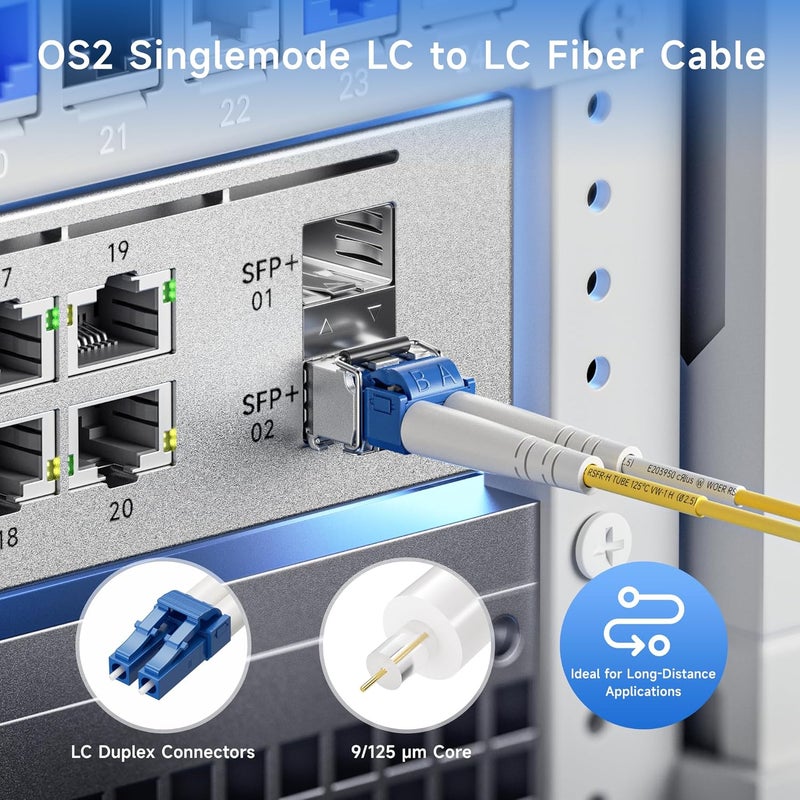 CableMatters Plenum Rated Duplex OS2 Single Mode Fiber Optic Patch Cable - 5m / 16.4ft, LC to LC UPC 9/125 OFNP OS2 Fiber Optic Cable - Image 2