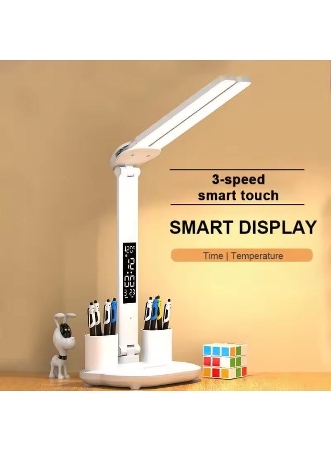 Multi-angle LED desk lamp with digital display and pen holder – rechargeable lithium battery, 3-color lighting with gradual dimming - Image 2