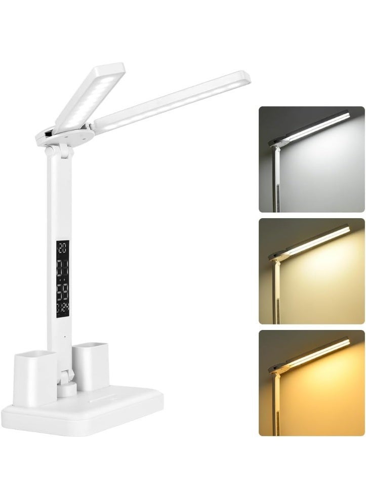 Multi-angle LED desk lamp with digital display and pen holder – rechargeable lithium battery, 3-color lighting with gradual dimming - Image 1