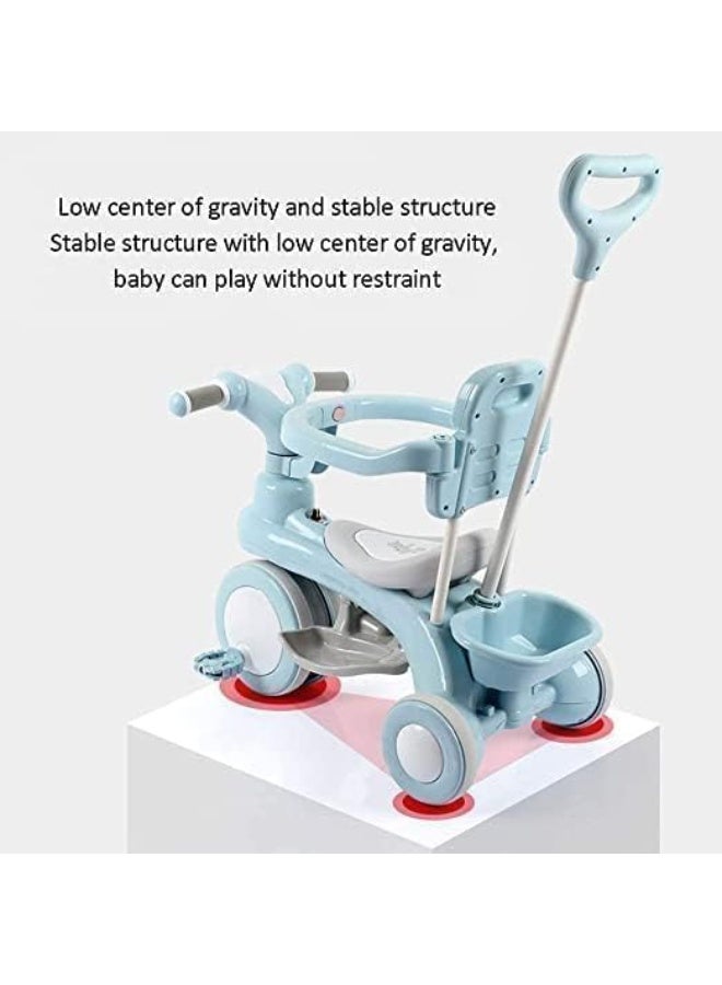 4 in 1 Kids Tricycle, Baby Tricycle with ABS Foot Pedals, Storage Bag, Sponge Guardrail and Shock-Absorbing Wheels for 1-6 Years Old - Image 1