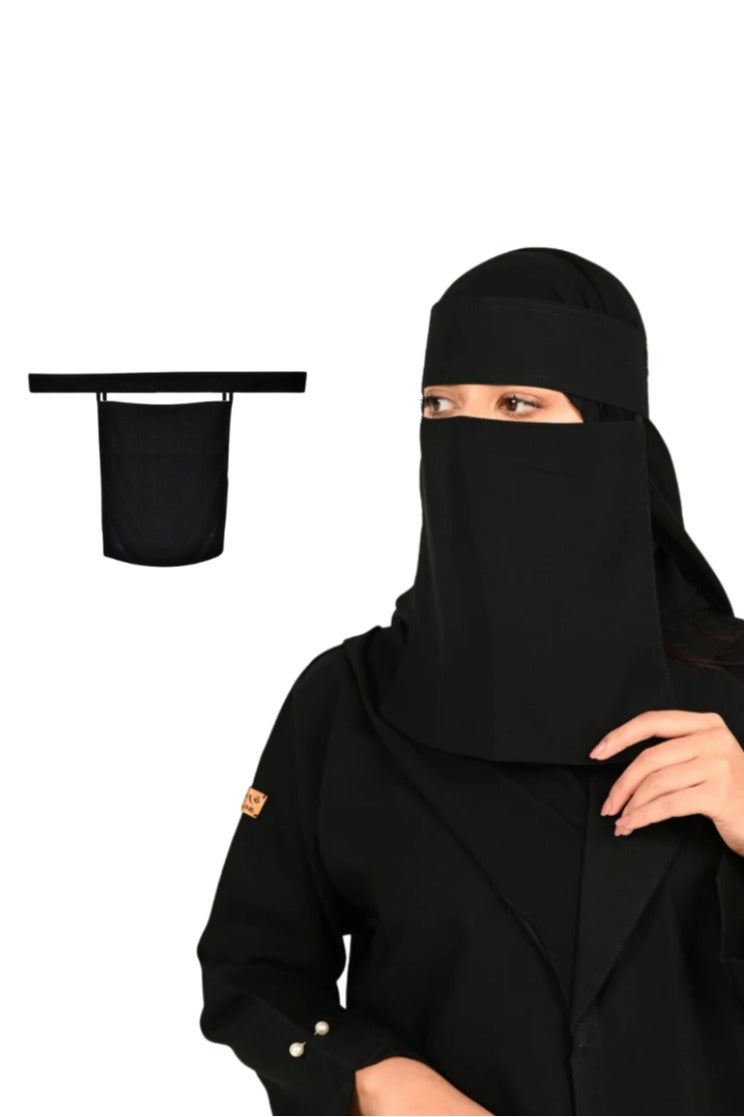 MAHRA CO. Saudi Niqab | Black Chiffon Polyester | Lightweight & Comfortable | Superior Quality | Ideal for Special Events & Daily Use | Easy to Clean | 12 x 15 Inches - Image 1