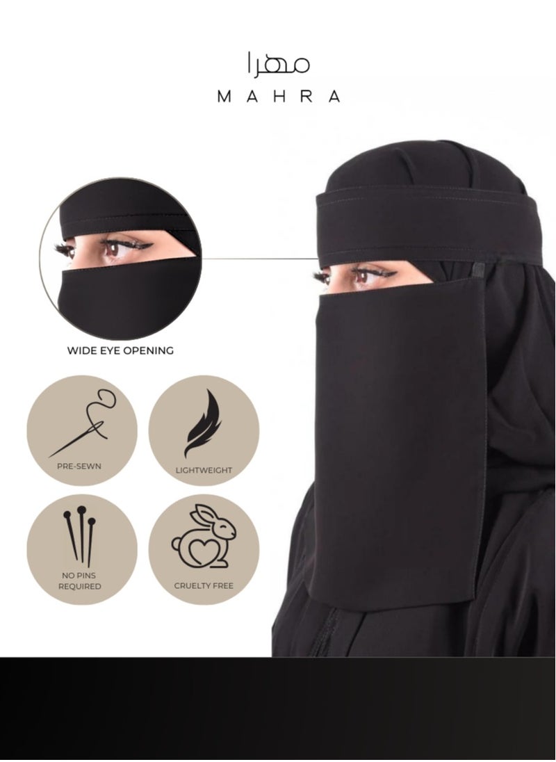 Generic - Saudi Niqab | Black Chiffon Polyester | Lightweight & Comfortable | Superior Quality | Ideal for Special Events & Daily Use | Easy to Clean | 12 x 15 Inches - Image 1