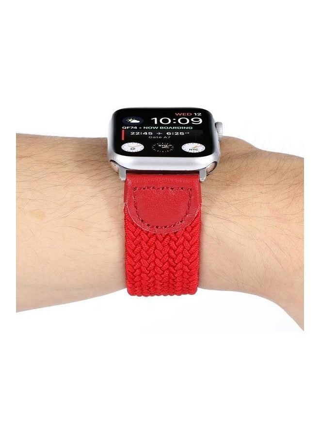 NIBEMINENT - Nylon With Leather Braided Watchband For Apple Watch Series 7/6/5/4/3/2/1/SE 41/40/38mm Red - Image 1