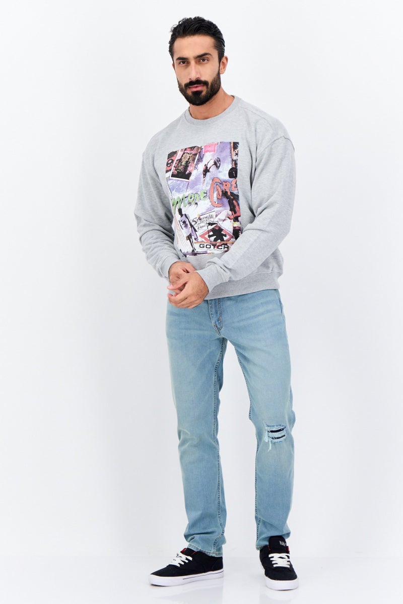 Goliath Men Crew Neck Long Sleeve Graphic Print Sweatshirt, Grey Heather - Image 4