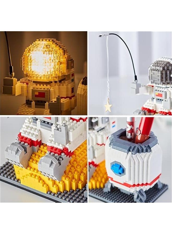 Astronaut Pen Holder Desktop Cute Micro Construction Toy Set Astronaut Mini Bricks for Adults and Children 6-15 Years atible with LED Lighting Kit  - Image 5