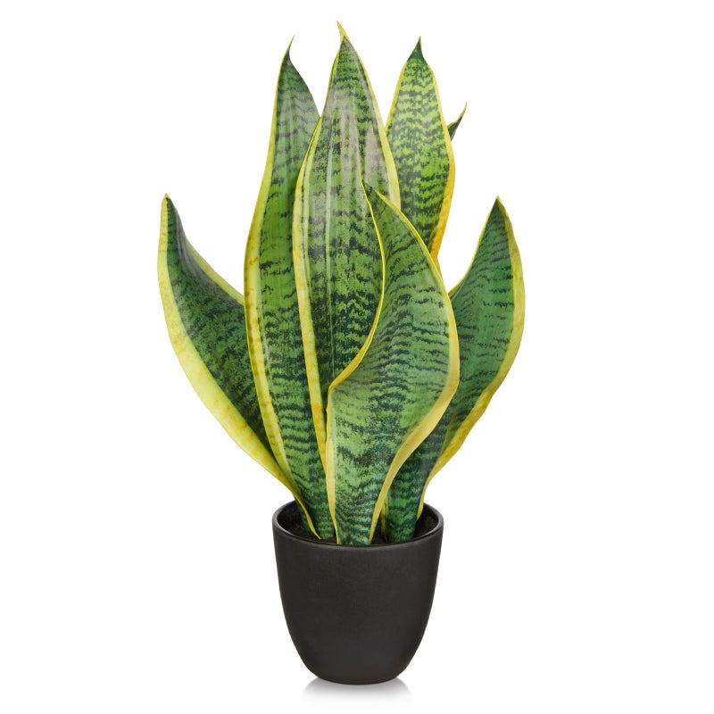 Briful Fake Plant 16 Inch Fake Snake Plant Artificial Plants Indoor Sansevieria Faux Plants with Black Pot Artificial Snake Plant for Living Room Bathroom Office Table Centerpieces Shelf Home Decor - Image 1