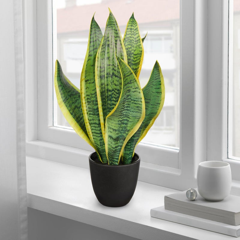 Briful Fake Plant 16 Inch Fake Snake Plant Artificial Plants Indoor Sansevieria Faux Plants with Black Pot Artificial Snake Plant for Living Room Bathroom Office Table Centerpieces Shelf Home Decor - Image 3