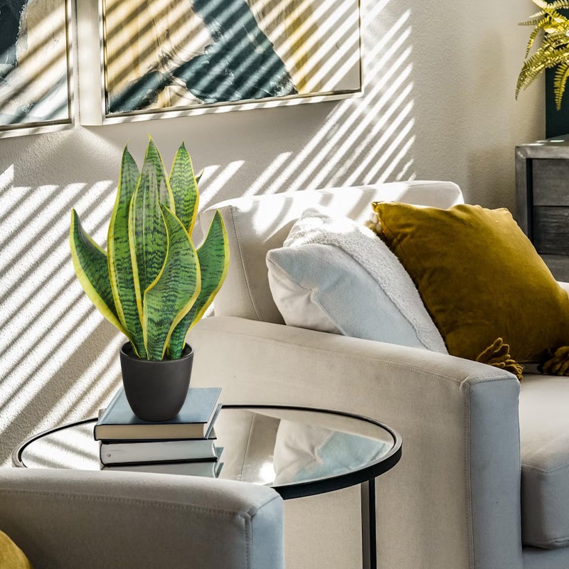 Briful Fake Plant 16 Inch Fake Snake Plant Artificial Plants Indoor Sansevieria Faux Plants with Black Pot Artificial Snake Plant for Living Room Bathroom Office Table Centerpieces Shelf Home Decor - Image 4