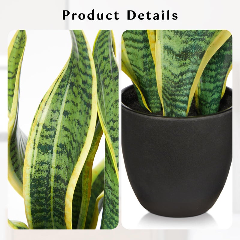 Briful Fake Plant 16 Inch Fake Snake Plant Artificial Plants Indoor Sansevieria Faux Plants with Black Pot Artificial Snake Plant for Living Room Bathroom Office Table Centerpieces Shelf Home Decor - Image 2