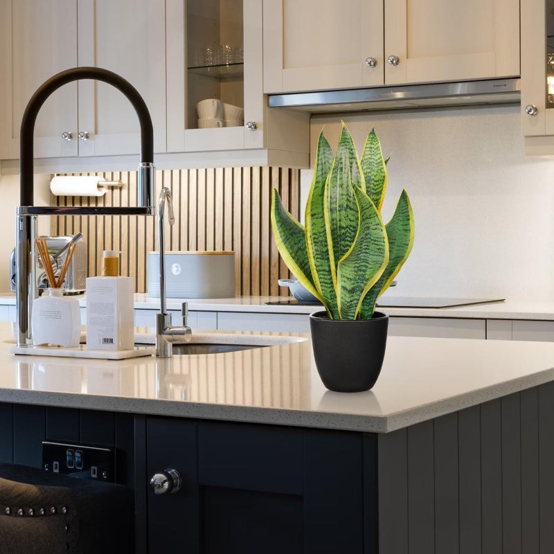 Briful Fake Plant 16 Inch Fake Snake Plant Artificial Plants Indoor Sansevieria Faux Plants with Black Pot Artificial Snake Plant for Living Room Bathroom Office Table Centerpieces Shelf Home Decor - Image 5