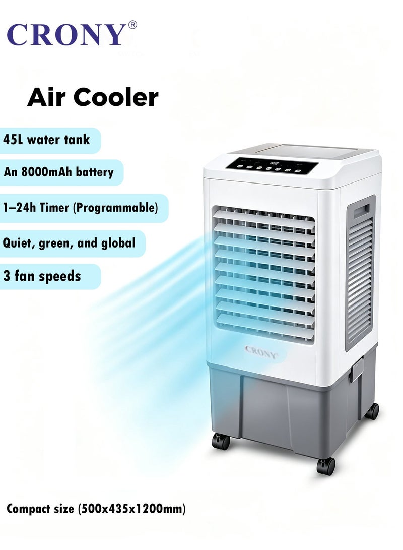 CRONY 45L Portable Evaporative Air Cooler, 500m³/h DC Cooling Fan with 8000mAh Rechargeable Battery, 3 Fan Speeds, 1-24H Timer, Portable Air Cooler for Home, Office, Shop & Outdoor, Covers 30-50m² - Image 1