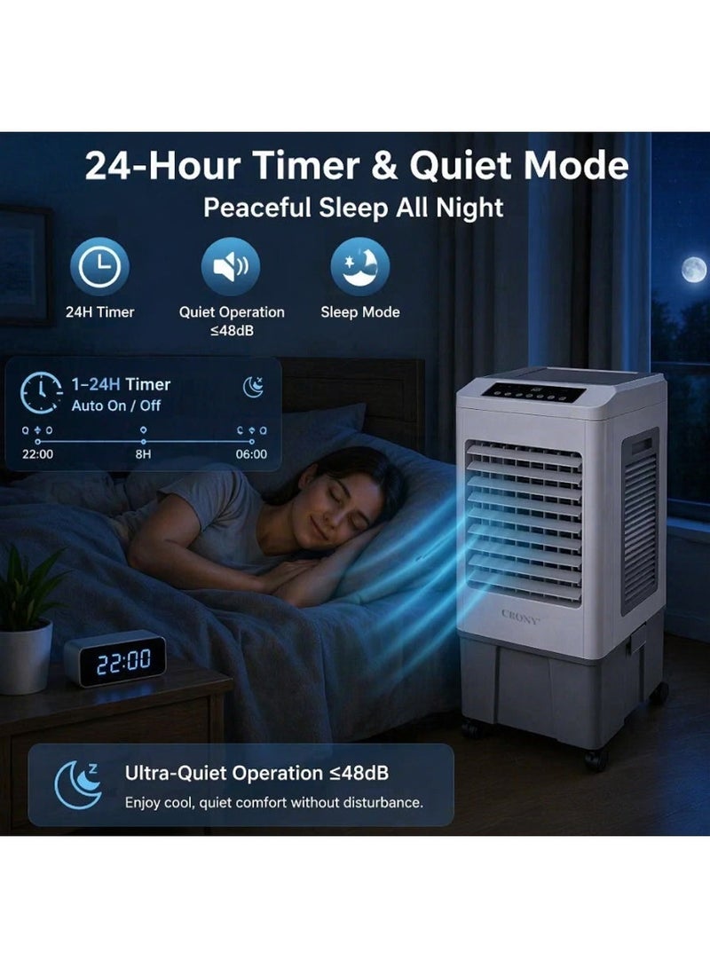 CRONY 45L Portable Evaporative Air Cooler, 500m³/h DC Cooling Fan with 8000mAh Rechargeable Battery, 3 Fan Speeds, 1-24H Timer, Portable Air Cooler for Home, Office, Shop & Outdoor, Covers 30-50m² - Image 3