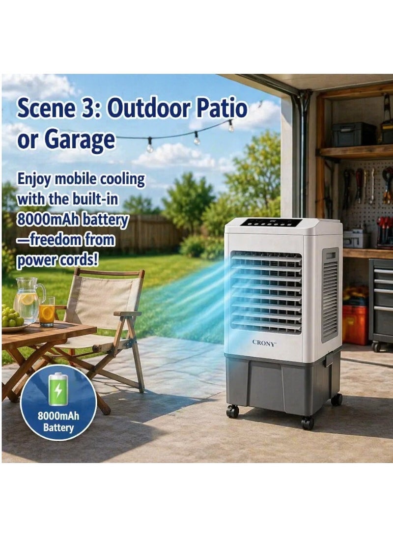 CRONY 45L Portable Evaporative Air Cooler, 500m³/h DC Cooling Fan with 8000mAh Rechargeable Battery, 3 Fan Speeds, 1-24H Timer, Portable Air Cooler for Home, Office, Shop & Outdoor, Covers 30-50m² - Image 5