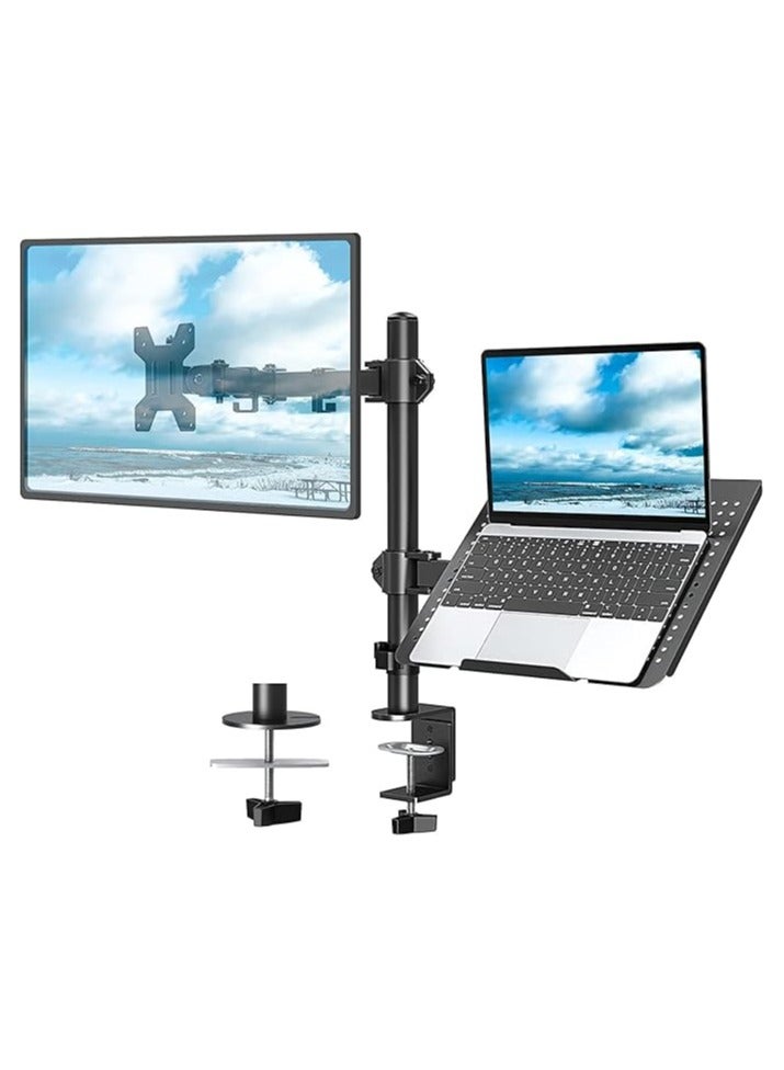 Green Tiger Monitor Stand, Dual Monitor Arm,Laptop Desk Mount,Height&Angle Adjustable,Compatible with 17-32"Monitor&12-17"Notebook/Mackbook,Capacity 19.8lbs,VESA&Laptop Tray,C-Clamp,Aluminum Alloy - Image 1