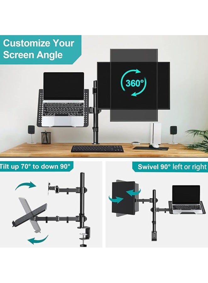 Green Tiger Monitor Stand, Dual Monitor Arm,Laptop Desk Mount,Height&Angle Adjustable,Compatible with 17-32"Monitor&12-17"Notebook/Mackbook,Capacity 19.8lbs,VESA&Laptop Tray,C-Clamp,Aluminum Alloy - Image 2