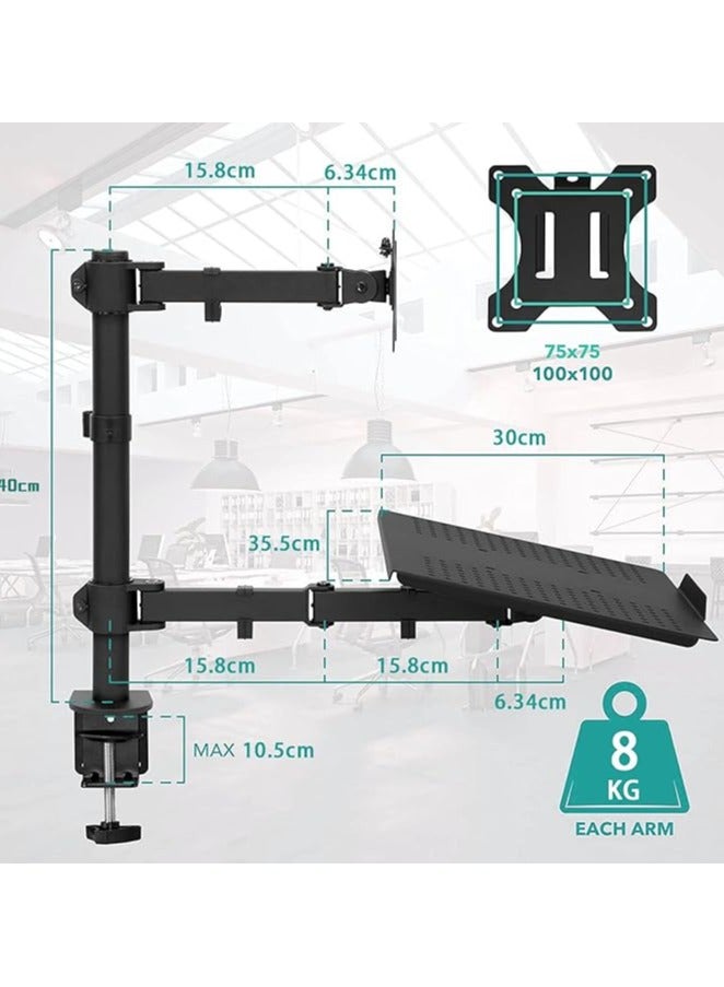 Green Tiger Monitor Stand, Dual Monitor Arm,Laptop Desk Mount,Height&Angle Adjustable,Compatible with 17-32"Monitor&12-17"Notebook/Mackbook,Capacity 19.8lbs,VESA&Laptop Tray,C-Clamp,Aluminum Alloy - Image 3