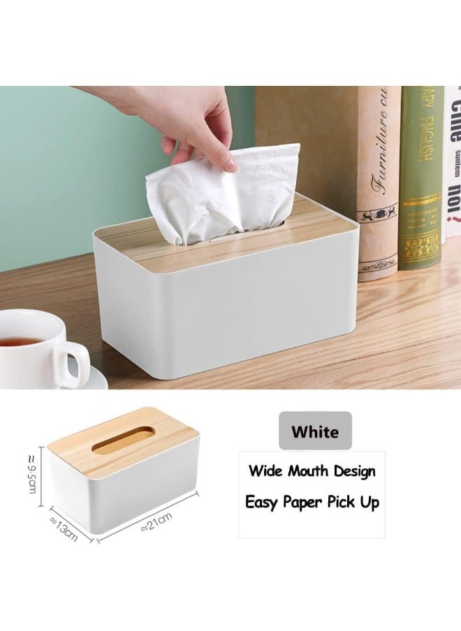 Generic Luxury Tissue Box with Wooden Lid -White  - Image 2