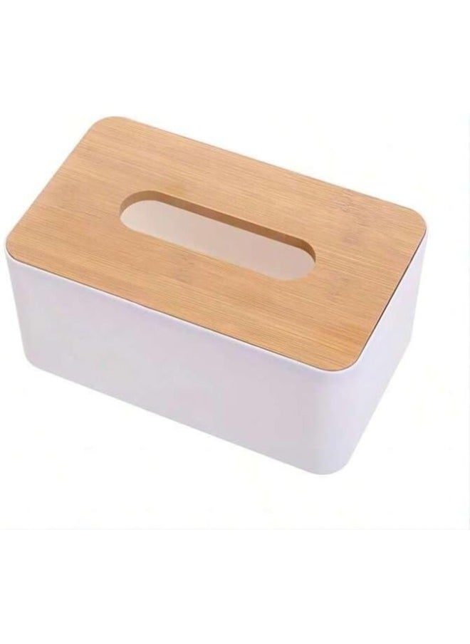 Generic Luxury Tissue Box with Wooden Lid -White  - Image 1